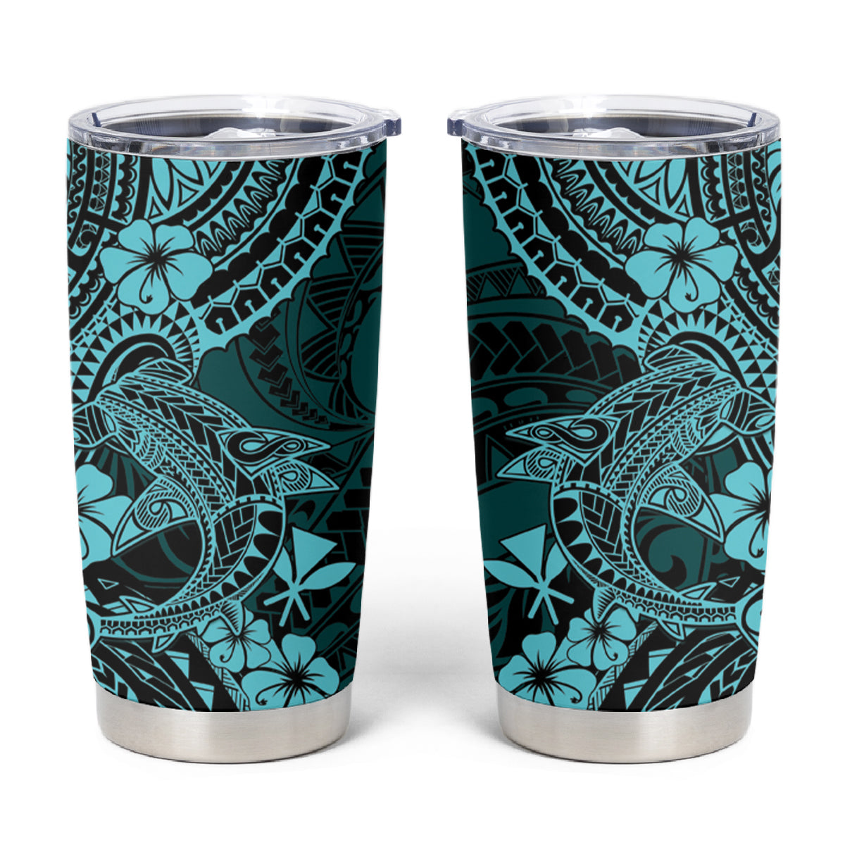 Hawaii Shark Tumbler Cup Polynesian Pattern Turquoise Version LT01 Turquoise - Polynesian Pride