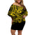 Hawaii Shark Off Shoulder Short Dress Polynesian Pattern Yellow Version LT01 Women Yellow - Polynesian Pride