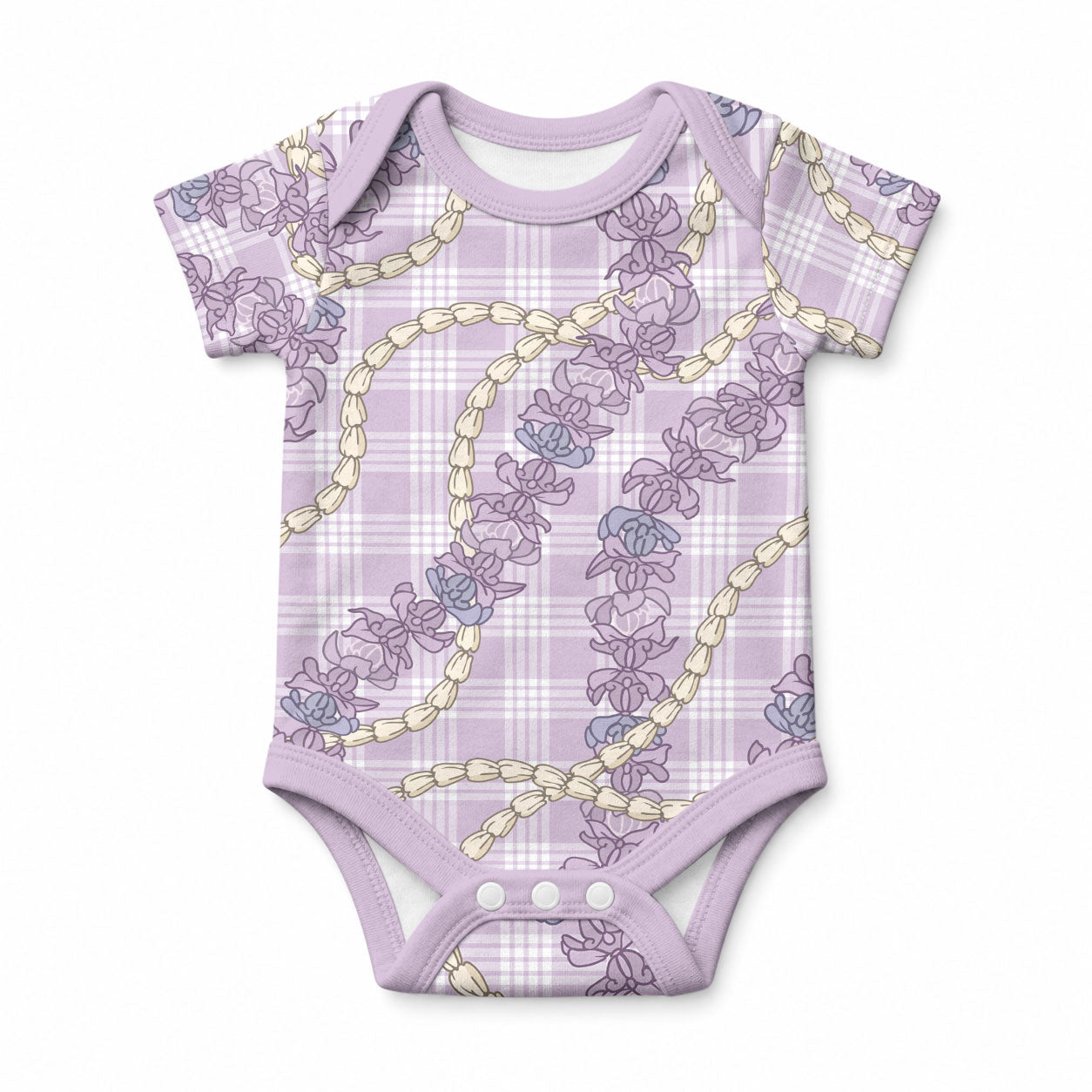 Pua Kalaunu Lei Baby Onesie Palaka Pattern LT01 Purple - Polynesian Pride