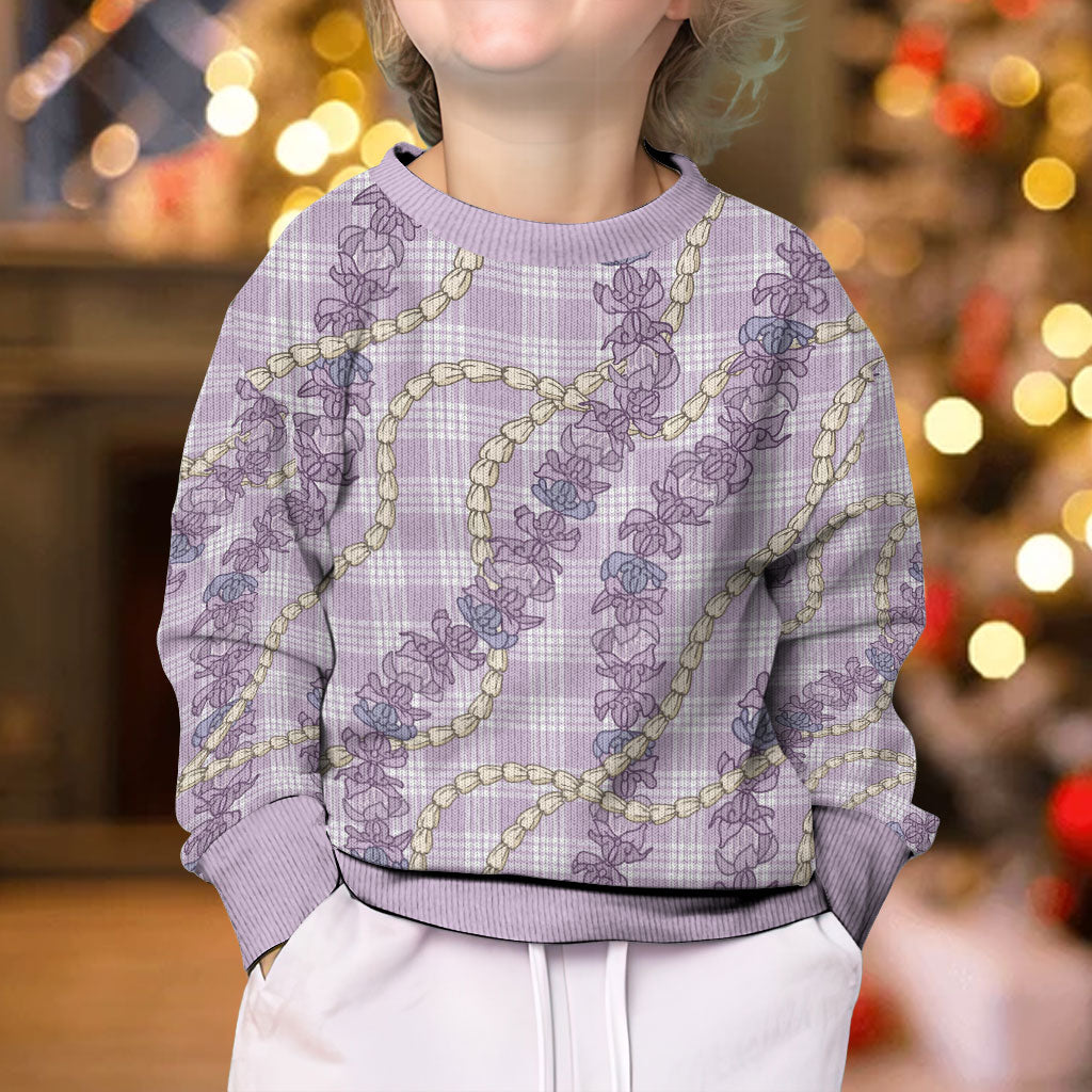 Pua Kalaunu Lei Kid Ugly Christmas Sweater Palaka Pattern LT01 - Polynesian Pride