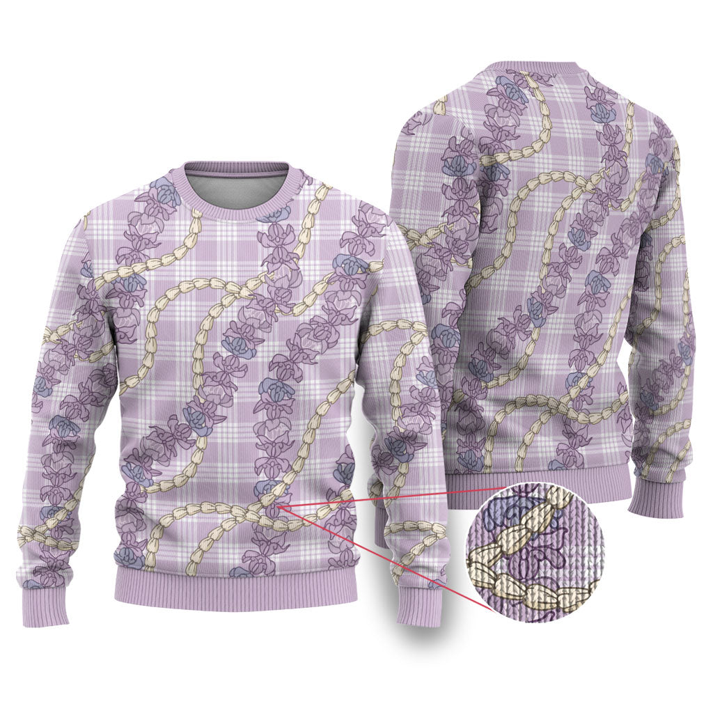 Pua Kalaunu Lei Ugly Christmas Sweater Palaka Pattern LT01 Purple - Polynesian Pride