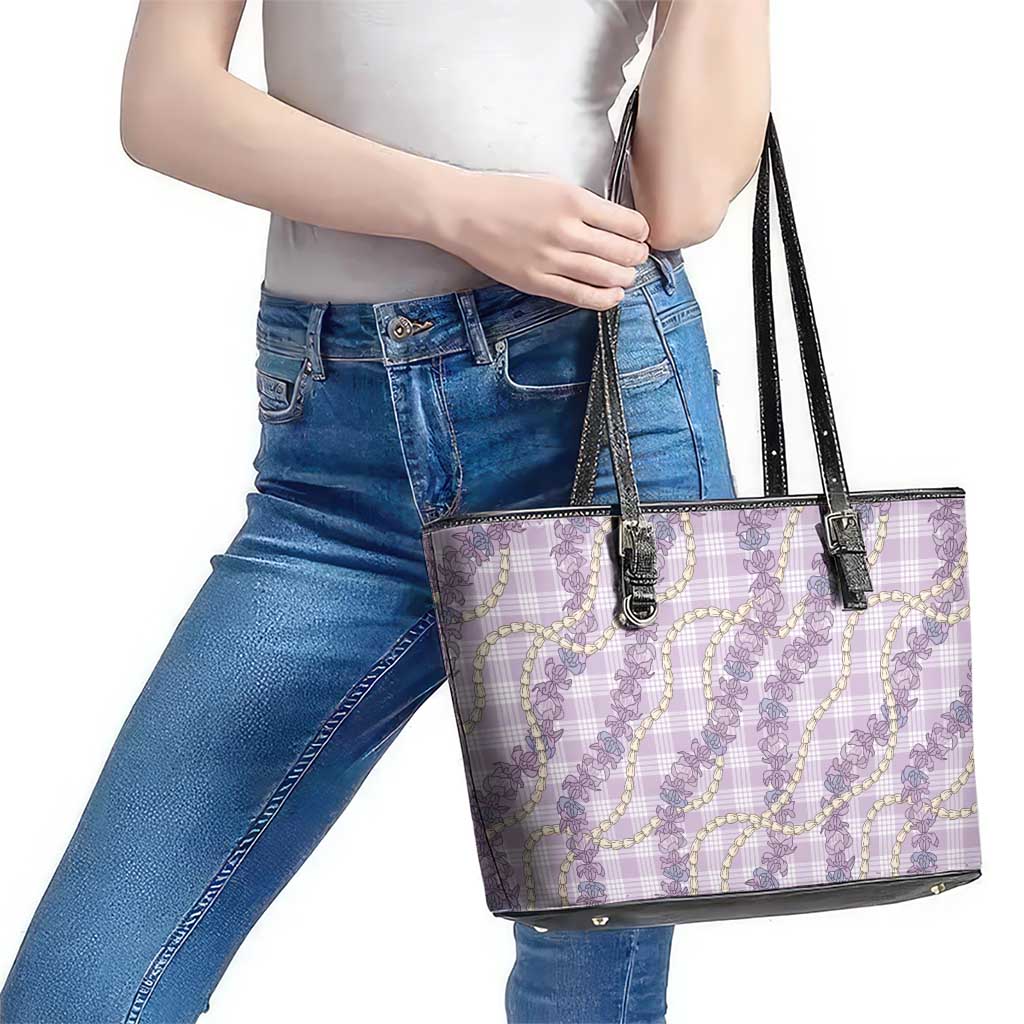 Pua Kalaunu Lei Leather Tote Bag Palaka Pattern LT01 - Polynesian Pride