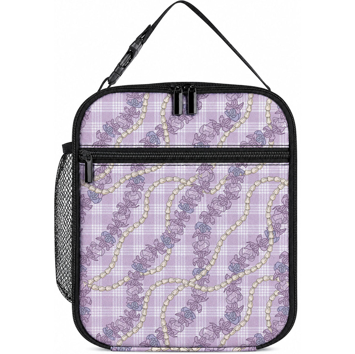 Pua Kalaunu Lei Lunch Bag Palaka Pattern LT01 10.2 × 8.3 × 4.3 inch Purple - Polynesian Pride
