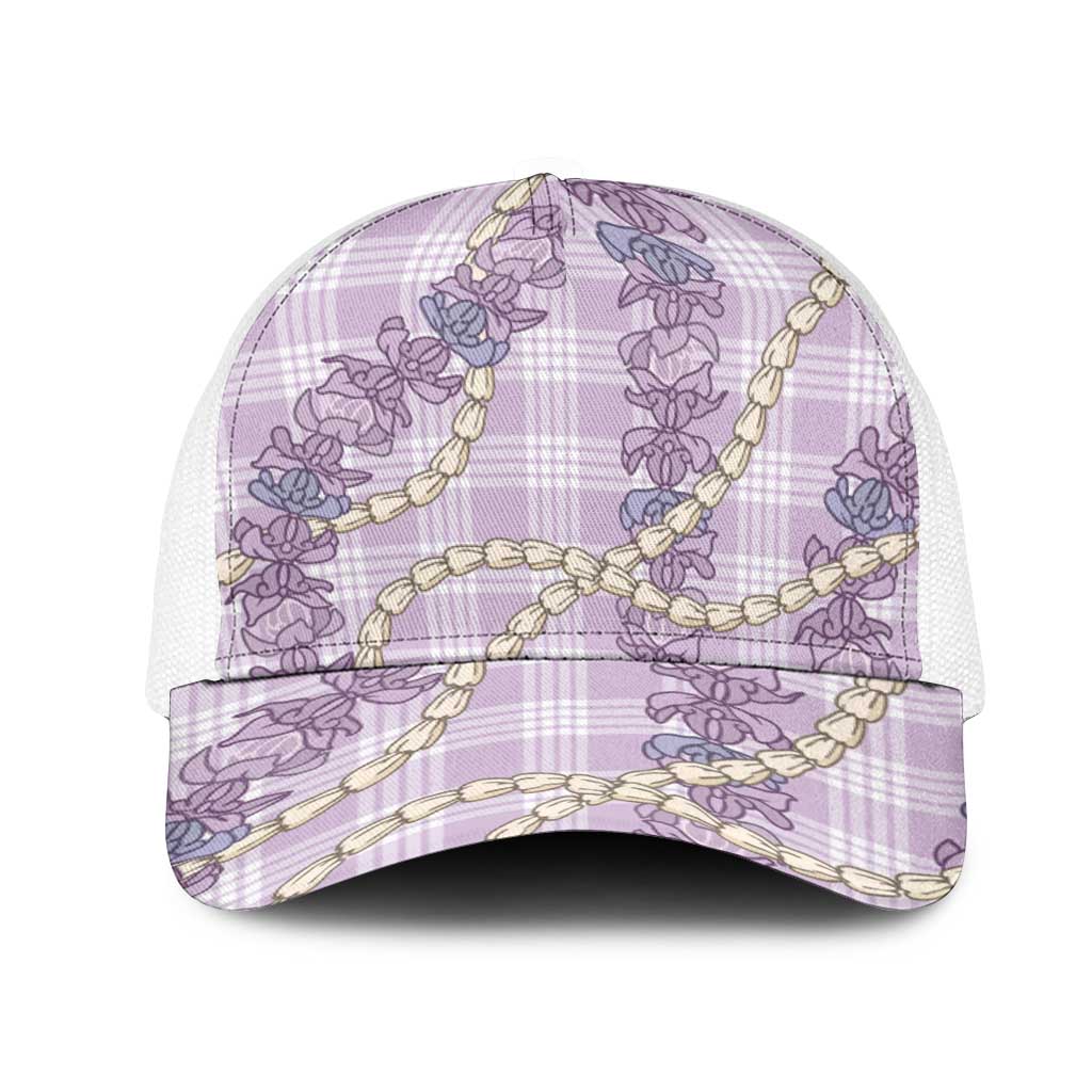 Pua Kalaunu Lei Mesh Trucker Cap Palaka Pattern LT01 One Size White Purple - Polynesian Pride