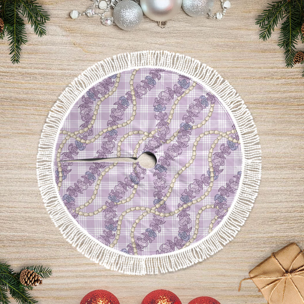Pua Kalaunu Lei Tree Skirt Palaka Pattern LT01 Fringed Purple - Polynesian Pride