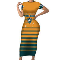 Custom Rugby Australia Short Sleeve Bodycon Dress Junior Wallabies Go Champions LT01 Long Dress Yellow - Polynesian Pride