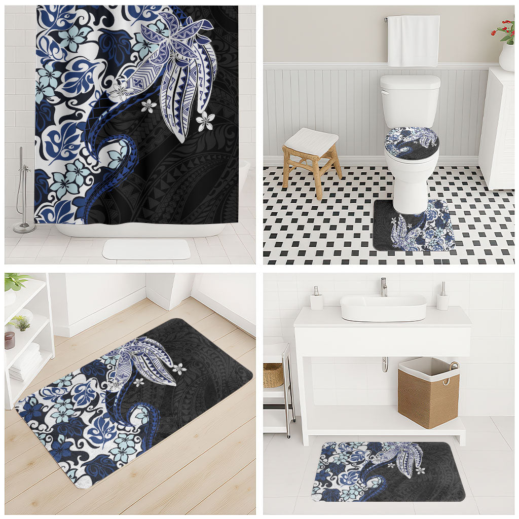 Monstera Plumeria Flowers Blue Bathroom Set Polynesian Pattern LT01 - Polynesian Pride