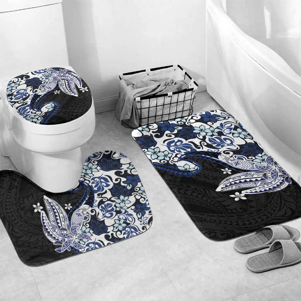 Monstera Plumeria Flowers Blue Bathroom Set Polynesian Pattern LT01 Mat Set Only (3 pcs) One Size Blue - Polynesian Pride