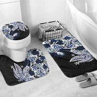 Monstera Plumeria Flowers Blue Bathroom Set Polynesian Pattern LT01 Mat Set Only (3 pcs) One Size Blue - Polynesian Pride