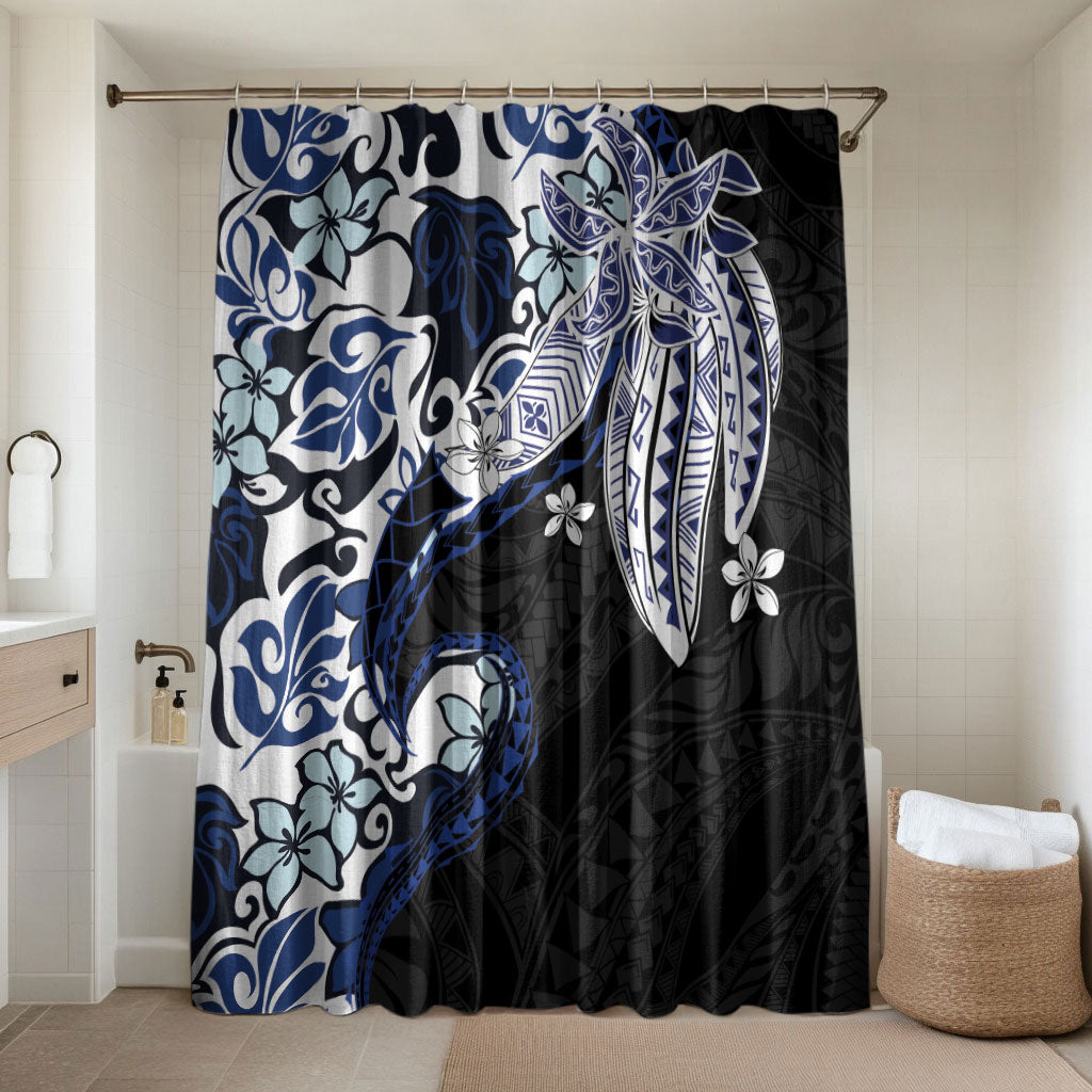 Monstera Plumeria Flowers Blue Bathroom Set Polynesian Pattern LT01 Shower Curtain Only Blue - Polynesian Pride