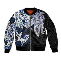Monstera Plumeria Flowers Blue Bomber Jacket Polynesian Pattern LT01 Unisex Blue - Polynesian Pride