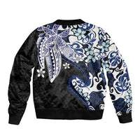 Monstera Plumeria Flowers Blue Bomber Jacket Polynesian Pattern LT01 - Polynesian Pride