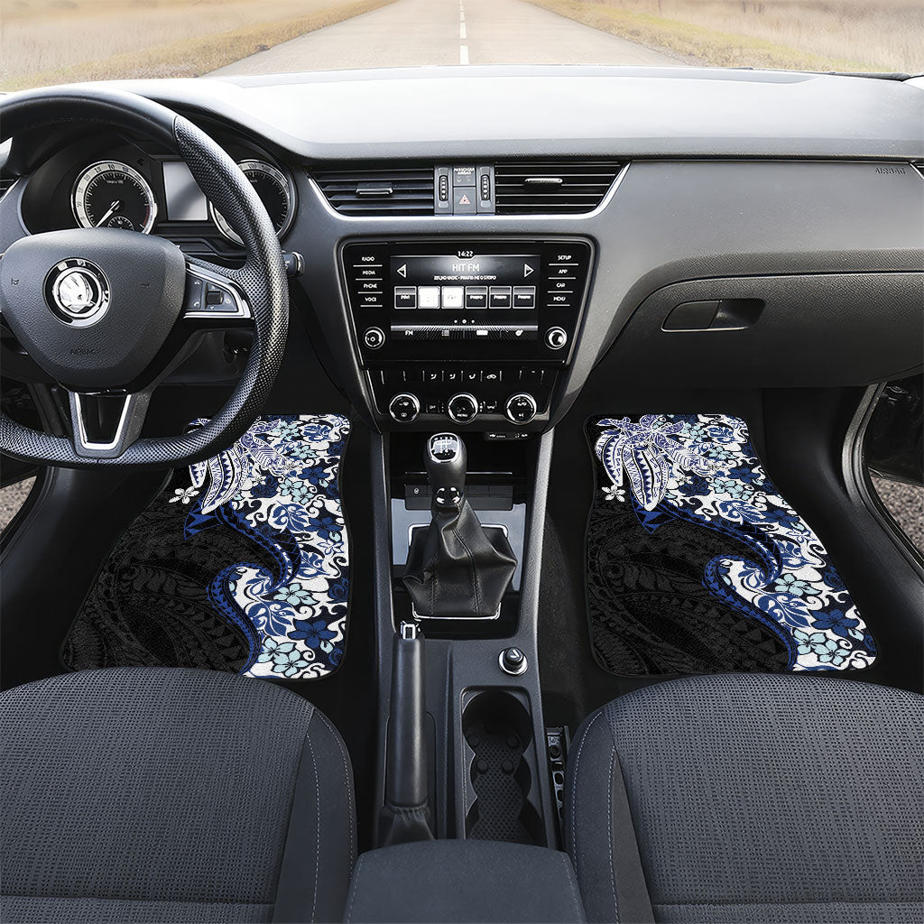 Monstera Plumeria Flowers Blue Car Mats Polynesian Pattern LT01 Set 2pcs - Front Blue - Polynesian Pride