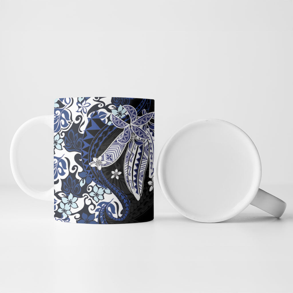 Monstera Plumeria Flowers Blue Ceramic Mug Polynesian Pattern LT01 - Polynesian Pride