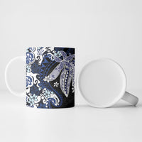 Monstera Plumeria Flowers Blue Ceramic Mug Polynesian Pattern LT01 - Polynesian Pride