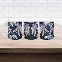 Monstera Plumeria Flowers Blue Ceramic Mug Polynesian Pattern LT01 - Polynesian Pride