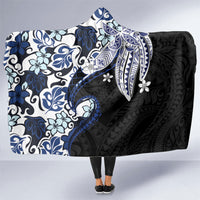 Monstera Plumeria Flowers Blue Hooded Blanket Polynesian Pattern LT01 One Size Blue - Polynesian Pride
