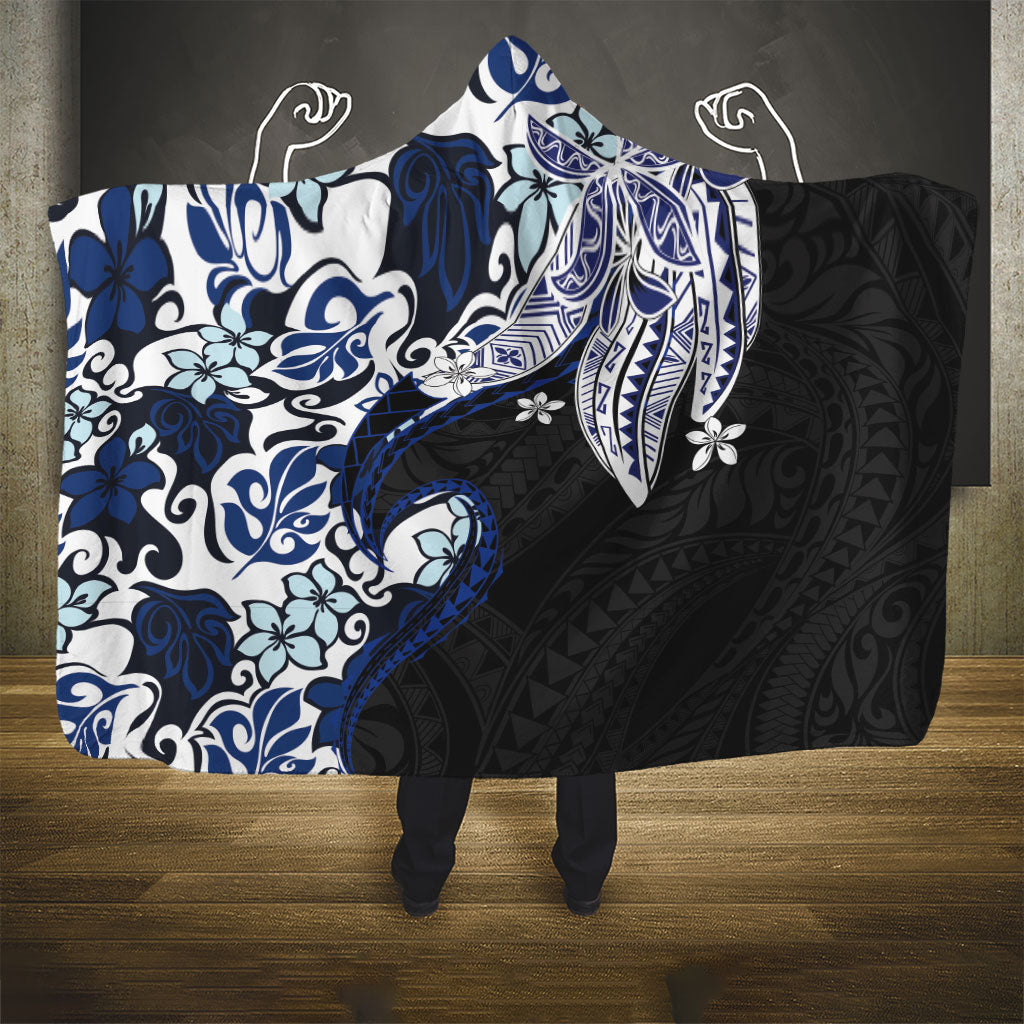 Monstera Plumeria Flowers Blue Hooded Blanket Polynesian Pattern LT01 - Polynesian Pride