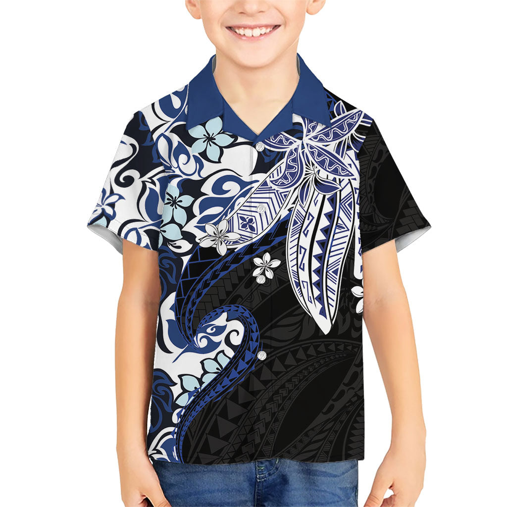 Monstera Plumeria Flowers Blue Kid Hawaiian Shirt Polynesian Pattern LT01 Kid Blue - Polynesian Pride