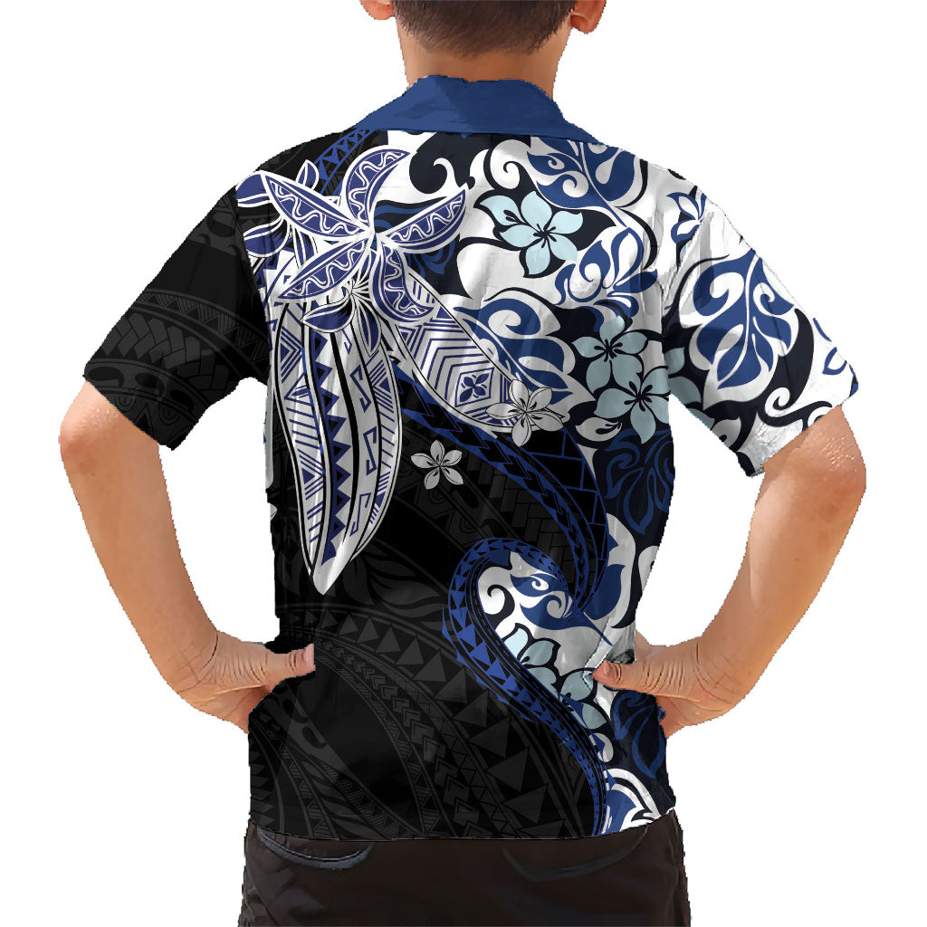 Monstera Plumeria Flowers Blue Kid Hawaiian Shirt Polynesian Pattern LT01 - Polynesian Pride