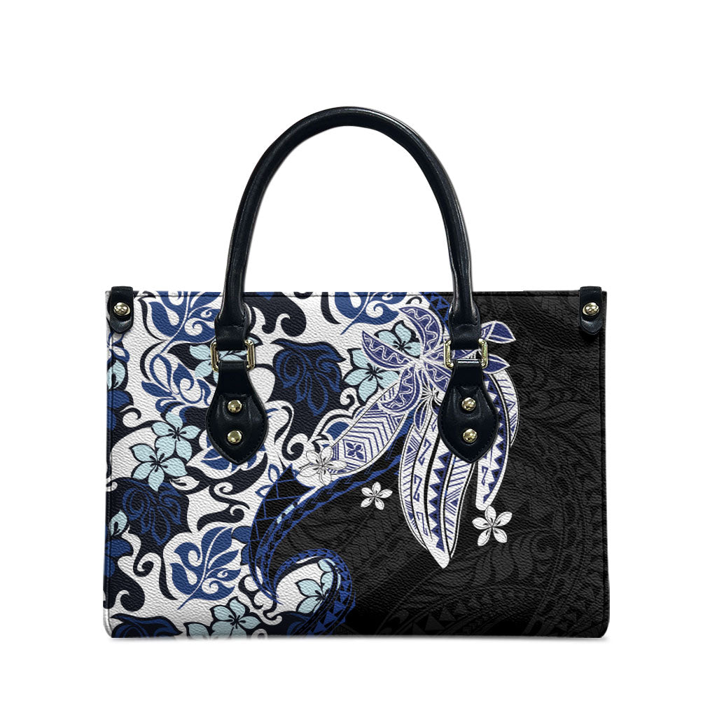 Monstera Plumeria Flowers Blue Leather Bag Polynesian Pattern LT01 - Polynesian Pride