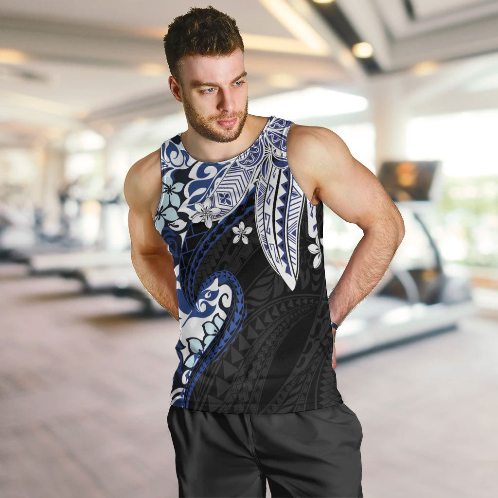 Monstera Plumeria Flowers Blue Men Tank Top Polynesian Pattern LT01 Blue - Polynesian Pride