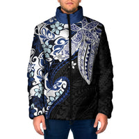 Monstera Plumeria Flowers Blue Padded Jacket Polynesian Pattern LT01 Men Blue - Polynesian Pride