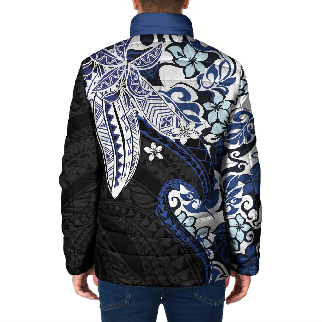 Monstera Plumeria Flowers Blue Padded Jacket Polynesian Pattern LT01 - Polynesian Pride