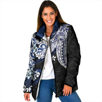 Monstera Plumeria Flowers Blue Padded Jacket Polynesian Pattern LT01 Women Blue - Polynesian Pride