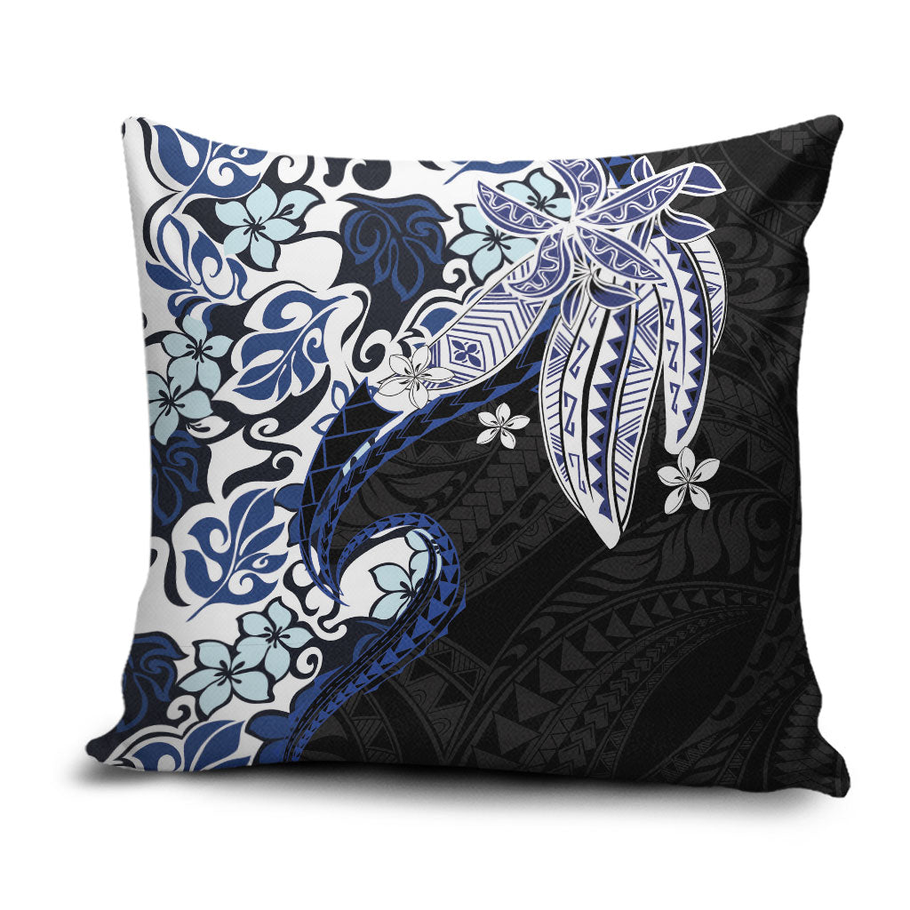 Monstera Plumeria Flowers Blue Pillow Cover Polynesian Pattern LT01 Blue - Polynesian Pride