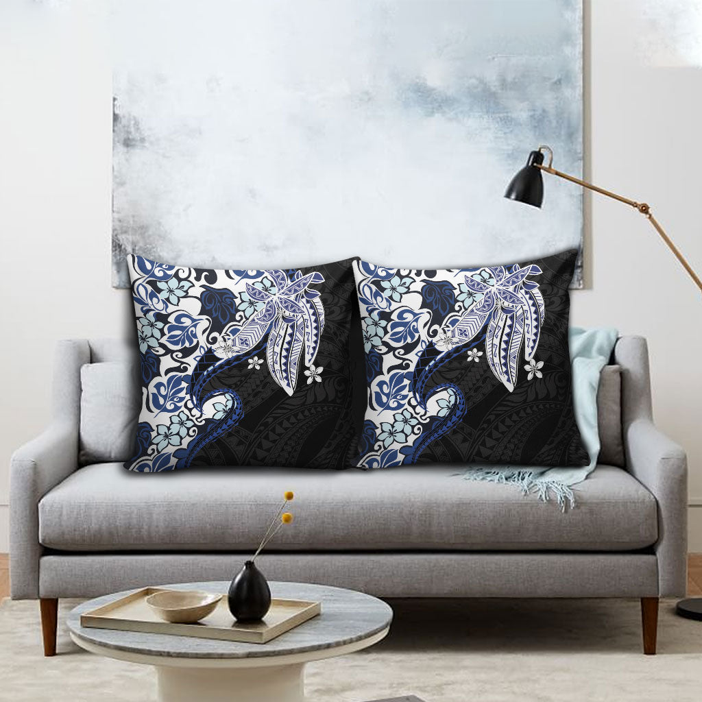 Monstera Plumeria Flowers Blue Pillow Cover Polynesian Pattern LT01 - Polynesian Pride