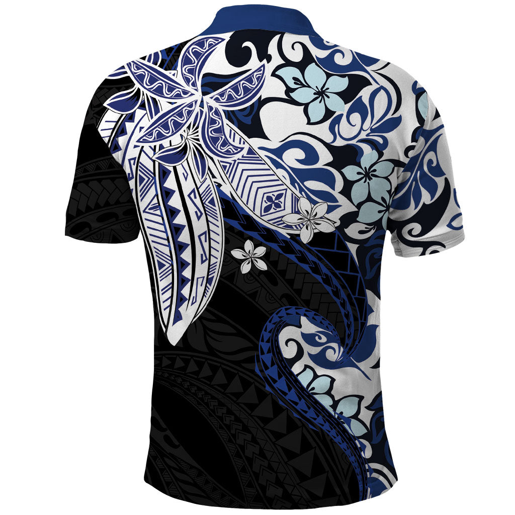 Monstera Plumeria Flowers Blue Polo Shirt Polynesian Pattern LT01 - Polynesian Pride
