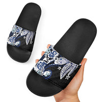 Monstera Plumeria Flowers Blue Slide Sandals Polynesian Pattern LT01 - Polynesian Pride