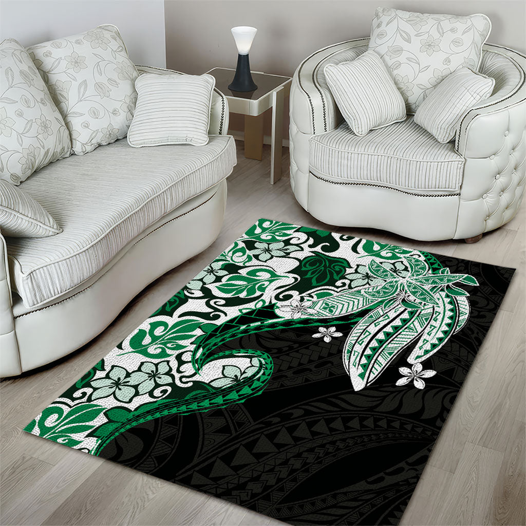 Monstera Plumeria Flowers Green Area Rug Polynesian Pattern LT01 - Polynesian Pride