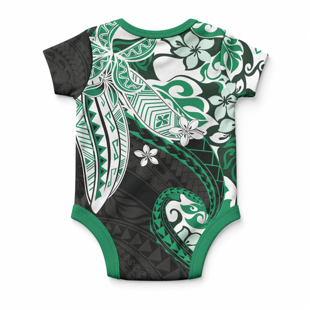 Monstera Plumeria Flowers Green Baby Onesie Polynesian Pattern