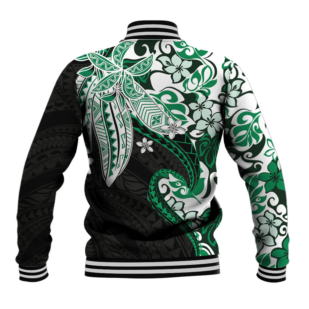 Monstera Plumeria Flowers Green Baseball Jacket Polynesian Pattern LT01 - Polynesian Pride
