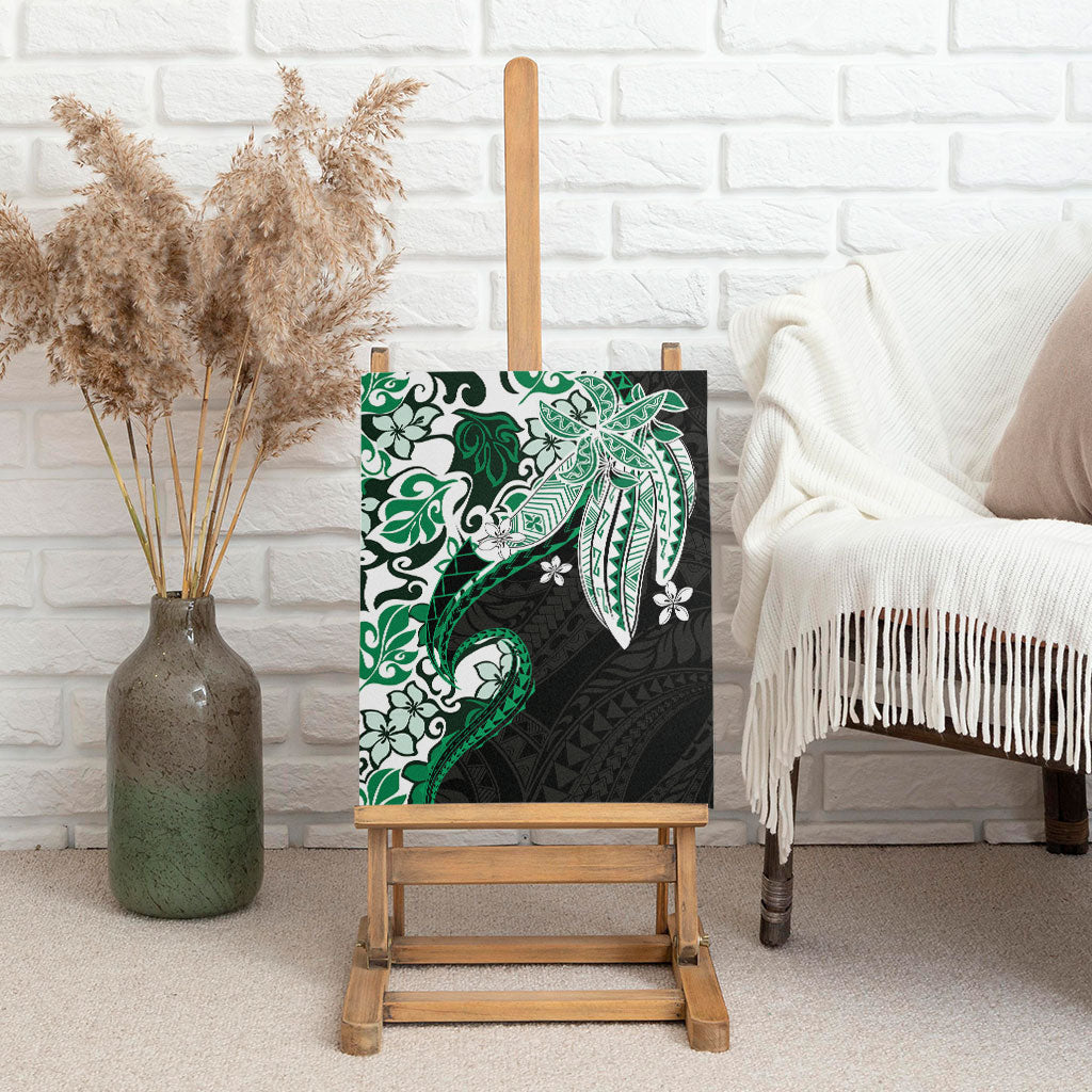 Monstera Plumeria Flowers Green Canvas Wall Art Polynesian Pattern LT01 - Polynesian Pride