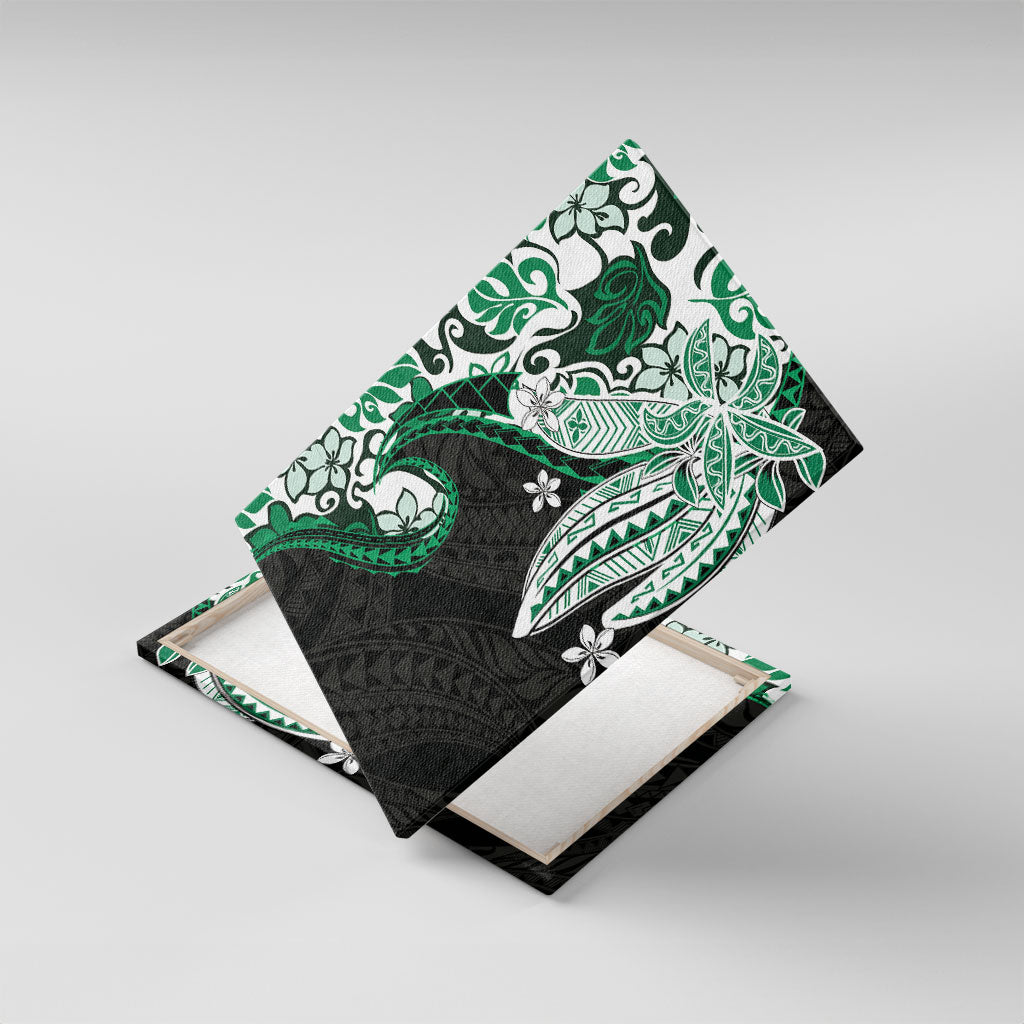 Monstera Plumeria Flowers Green Canvas Wall Art Polynesian Pattern LT01 With Frame Green - Polynesian Pride