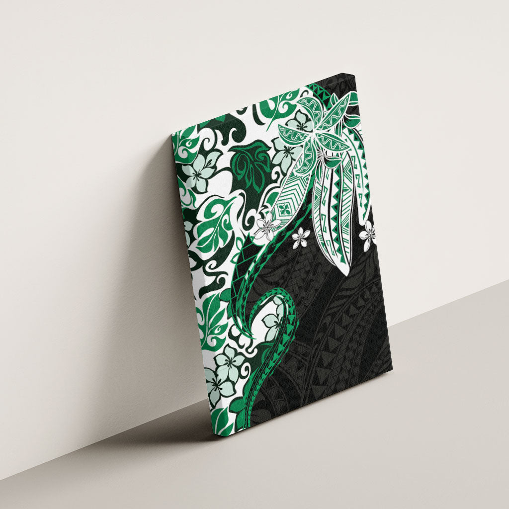 Monstera Plumeria Flowers Green Canvas Wall Art Polynesian Pattern LT01 - Polynesian Pride