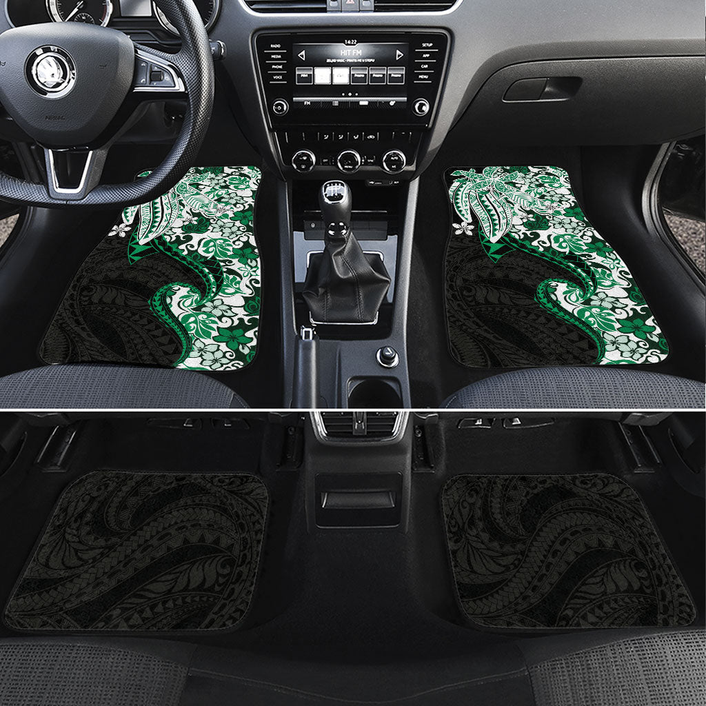 Monstera Plumeria Flowers Green Car Mats Polynesian Pattern LT01 Set 4pcs Green - Polynesian Pride