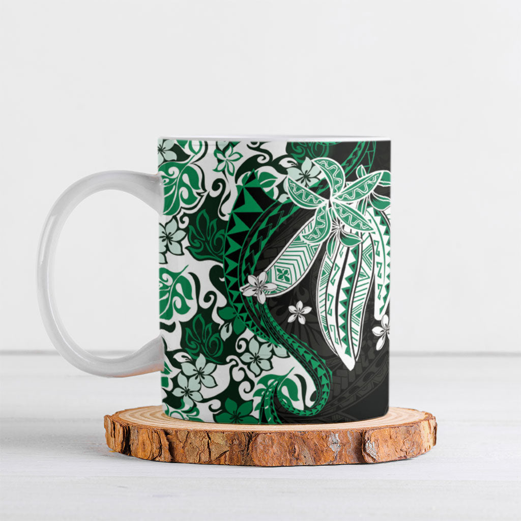 Monstera Plumeria Flowers Green Ceramic Mug Polynesian Pattern LT01 Green - Polynesian Pride