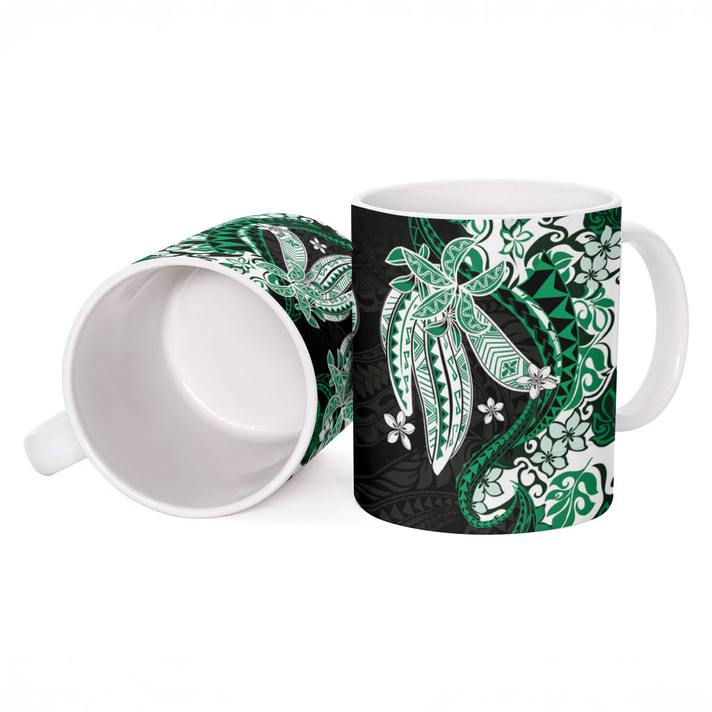 Monstera Plumeria Flowers Green Ceramic Mug Polynesian Pattern LT01 - Polynesian Pride