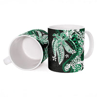 Monstera Plumeria Flowers Green Ceramic Mug Polynesian Pattern LT01 - Polynesian Pride