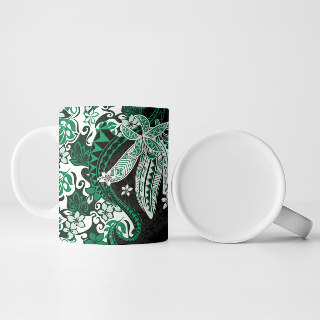 Monstera Plumeria Flowers Green Ceramic Mug Polynesian Pattern LT01 - Polynesian Pride