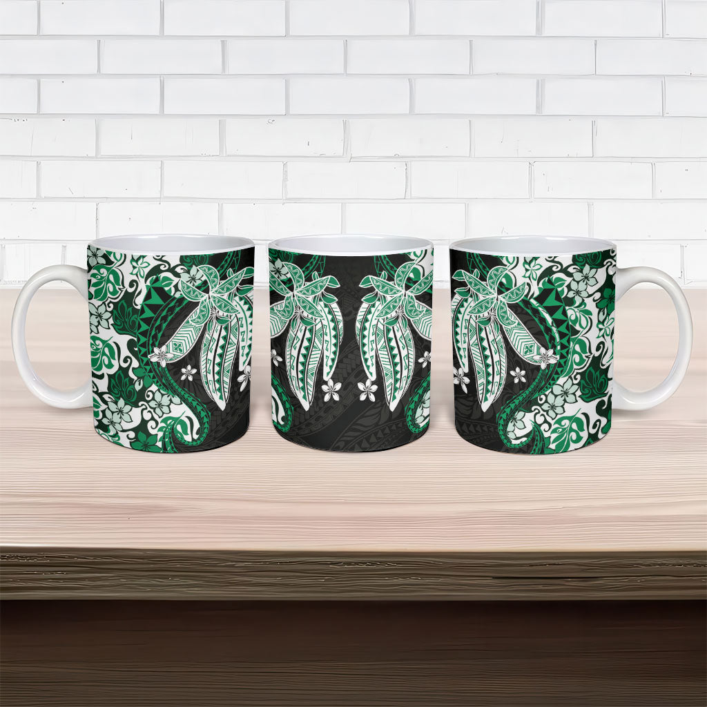 Monstera Plumeria Flowers Green Ceramic Mug Polynesian Pattern LT01 - Polynesian Pride