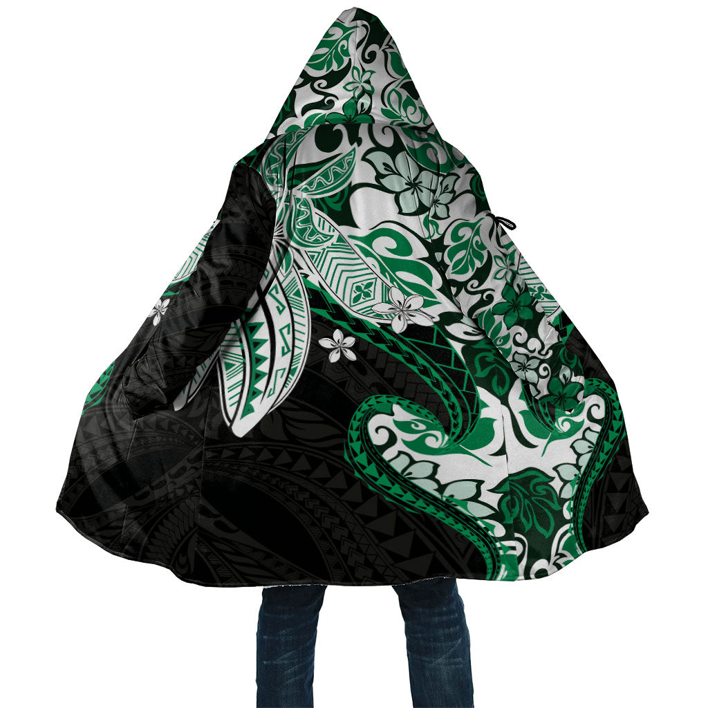 Monstera Plumeria Flowers Green Cloak Polynesian Pattern LT01 Unisex Green - Polynesian Pride