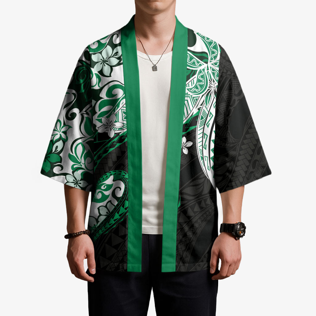 Monstera Plumeria Flowers Green Kimono Polynesian Pattern LT01 - Polynesian Pride
