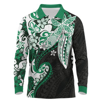 Monstera Plumeria Flowers Green Long Sleeve Polo Shirt Polynesian Pattern LT01 Green - Polynesian Pride
