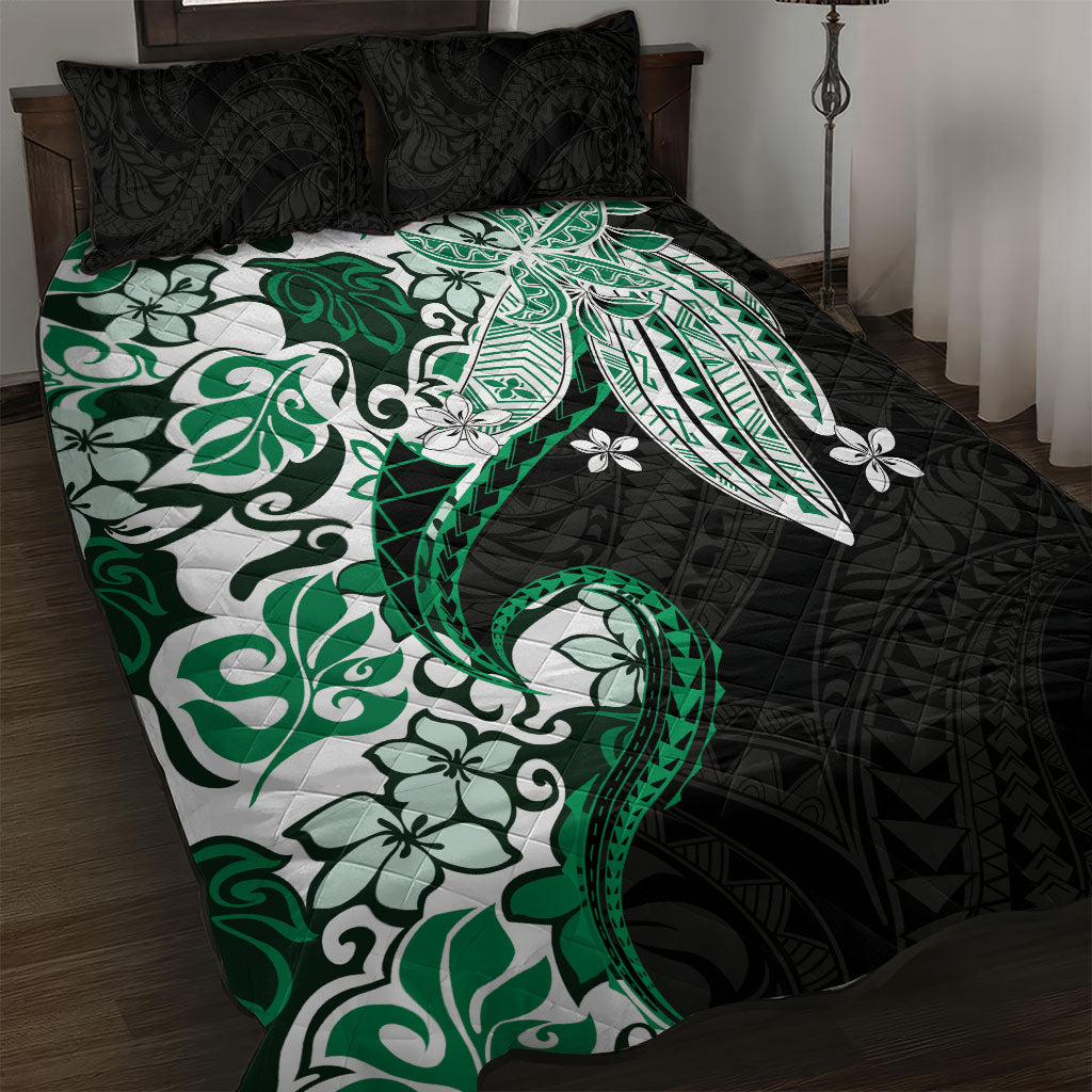 Monstera Plumeria Flowers Green Quilt Bed Set Polynesian Pattern LT01 Green - Polynesian Pride