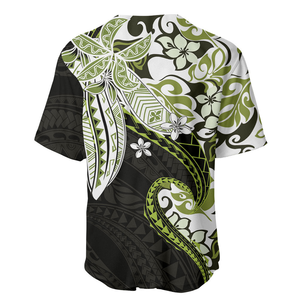 Monstera Plumeria Flowers Olive Green Baseball Jersey Polynesian Pattern LT01 - Polynesian Pride